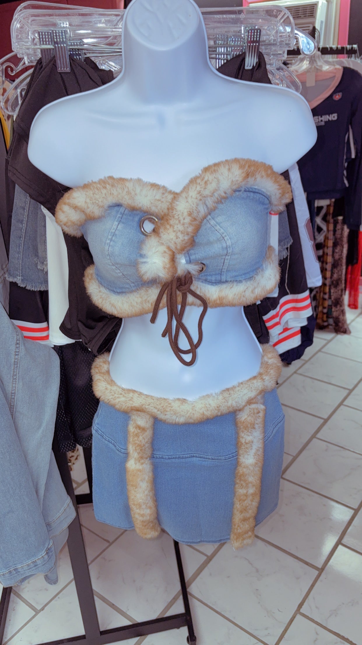Faux Fur Denim Set